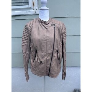 Divided H&M Light taupe Biker Faux Leather Jacket Women's SZ 14